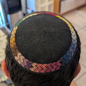 Rainbow Multicolor Knitted Kippah. Hand Crafted. Jewish Tradition.Made In Israel